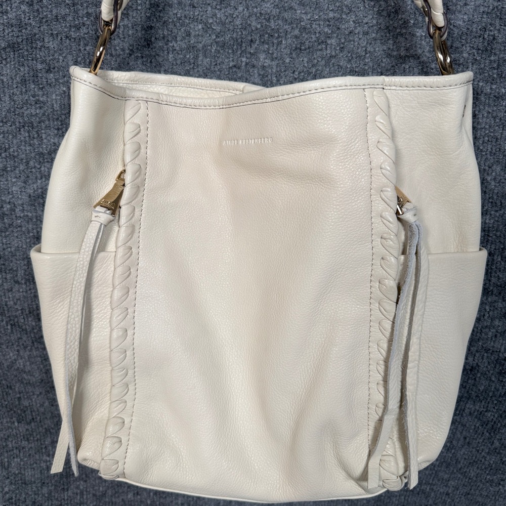 Aimee Kestenberg Artisan Large Bucket Bag Vanilla Pebble Leather Lacing Pockets - Picture 2 of 12